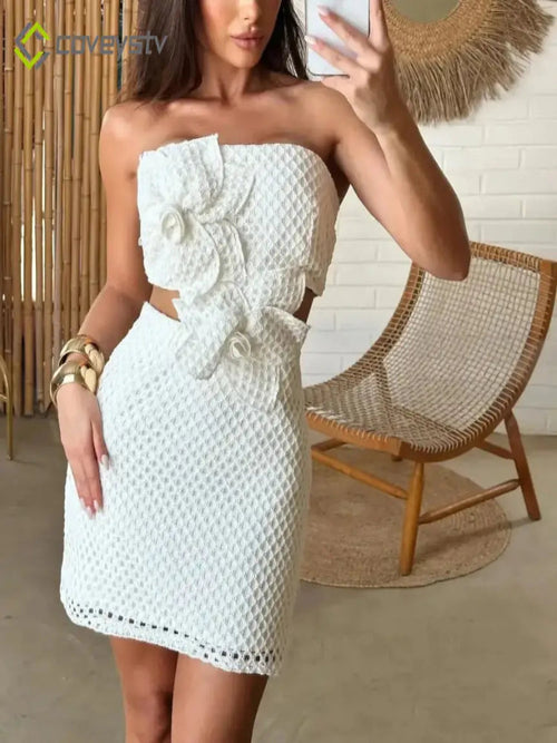 3D Flower Cutout Strapless Mini Dress
