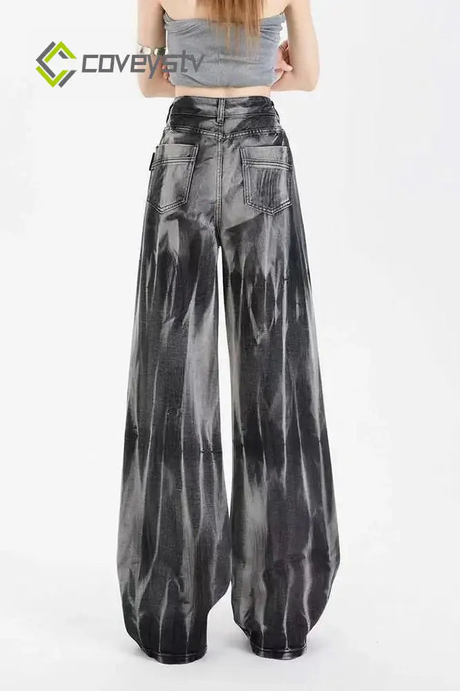 Black Tie-dye Wide-leg Jeans