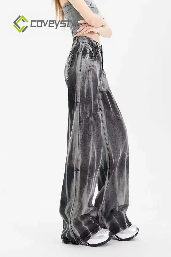 Black Tie-dye Wide-leg Jeans