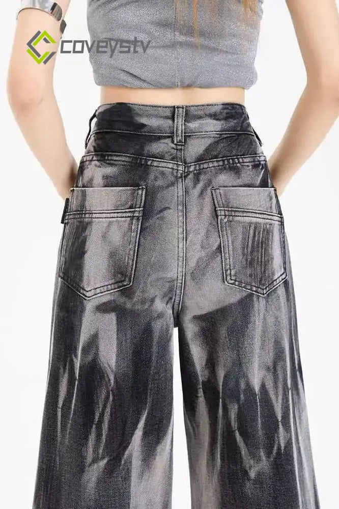 Black Tie-dye Wide-leg Jeans
