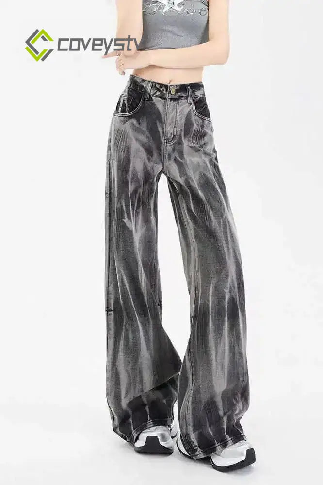 Black Tie-dye Wide-leg Jeans - Black / S