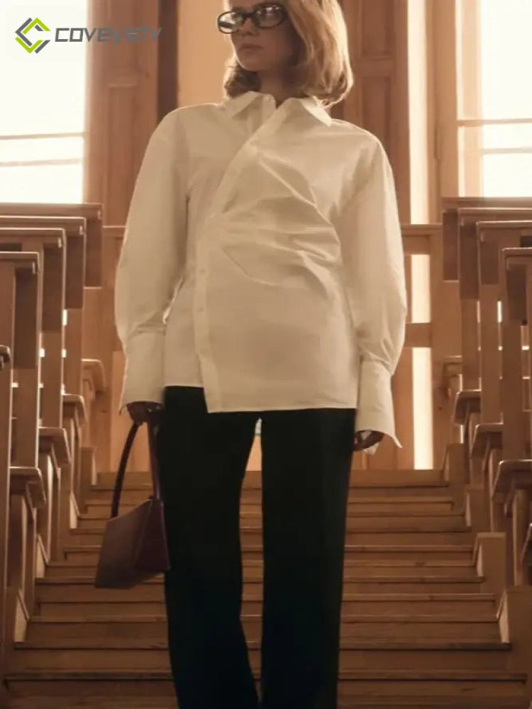 Collared Asymmetrical Button Blouse