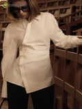 Collared Asymmetrical Button Blouse - White / S