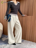 Color Block Faux Two Piece Collar Slim Knit Blouse - Grey / One size