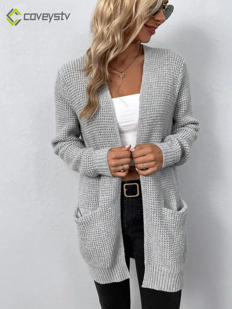 Color Pockets Long Cardigan