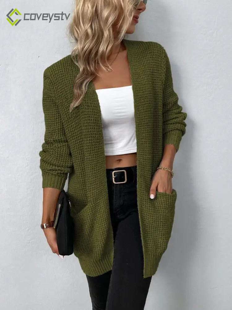 Color Pockets Long Cardigan
