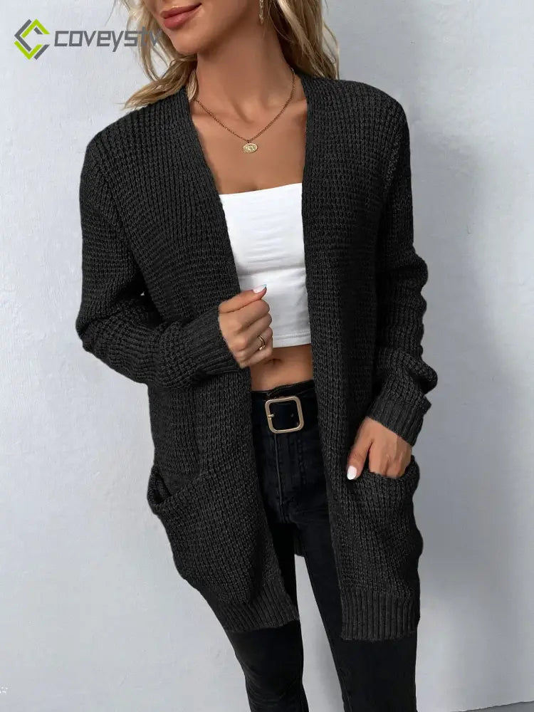 Color Pockets Long Cardigan