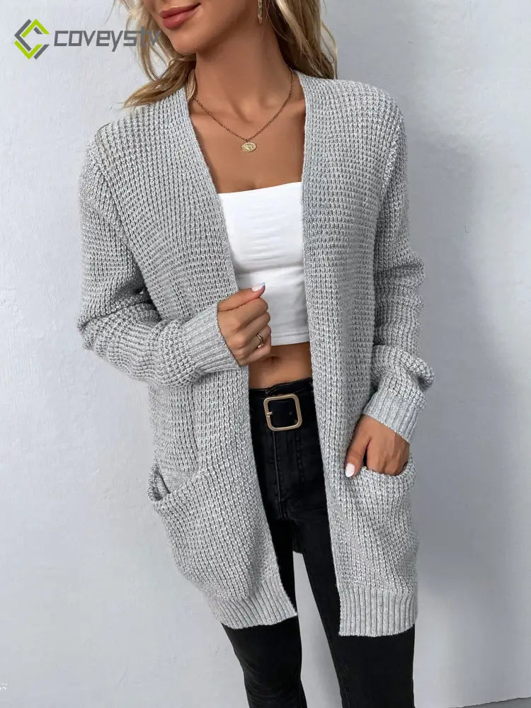 Color Pockets Long Cardigan