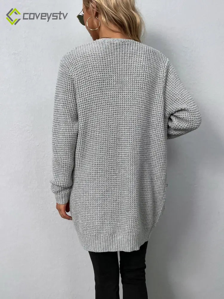 Color Pockets Long Cardigan