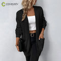 Color Pockets Long Cardigan - Black / S
