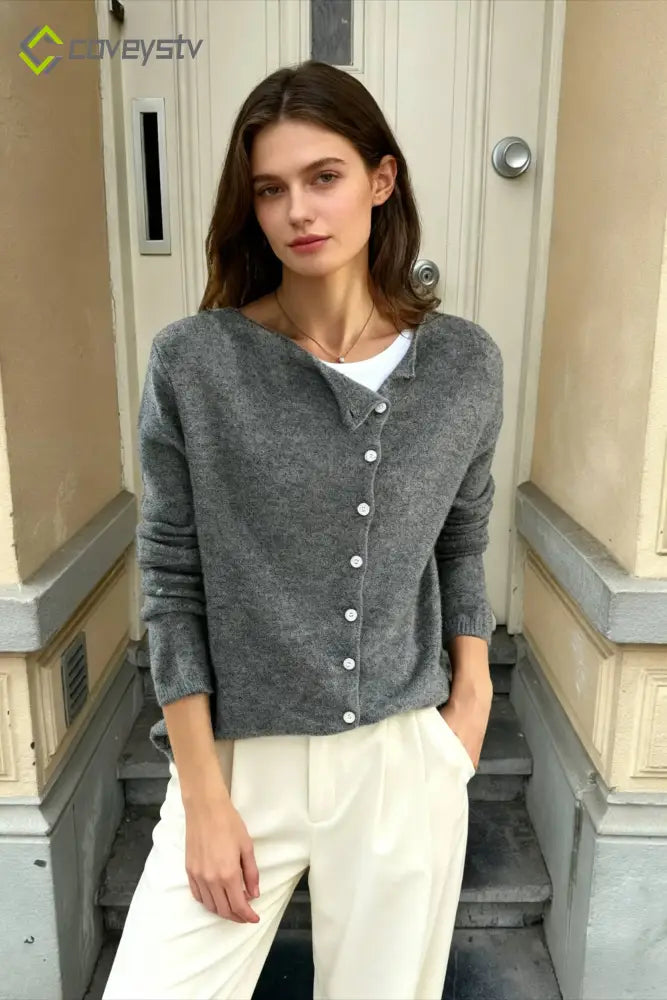 Elegant Button Knit Cardigan - Grey / S