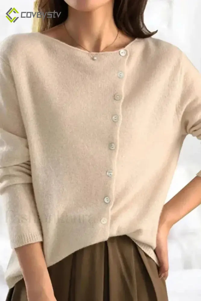 Elegant Button Knit Cardigan - Ivory / S