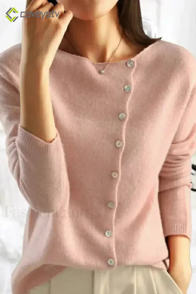Elegant Button Knit Cardigan - Pink / S