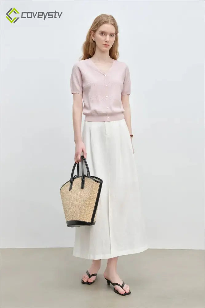 French Knit V-Neck Short Sleeve Cardigan