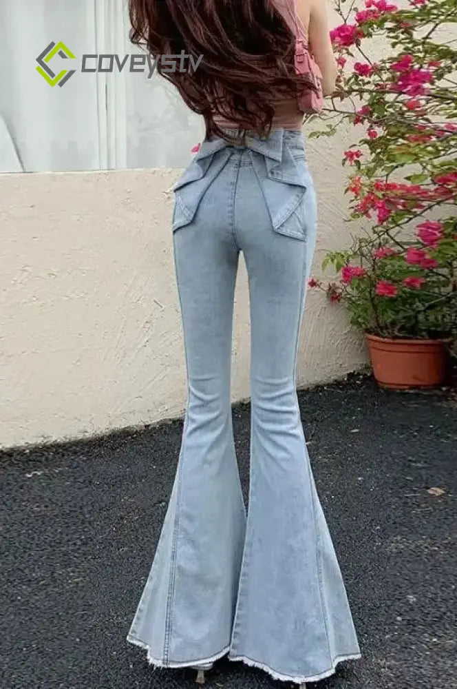 High Waist Butterfly Knot Flare Jeans