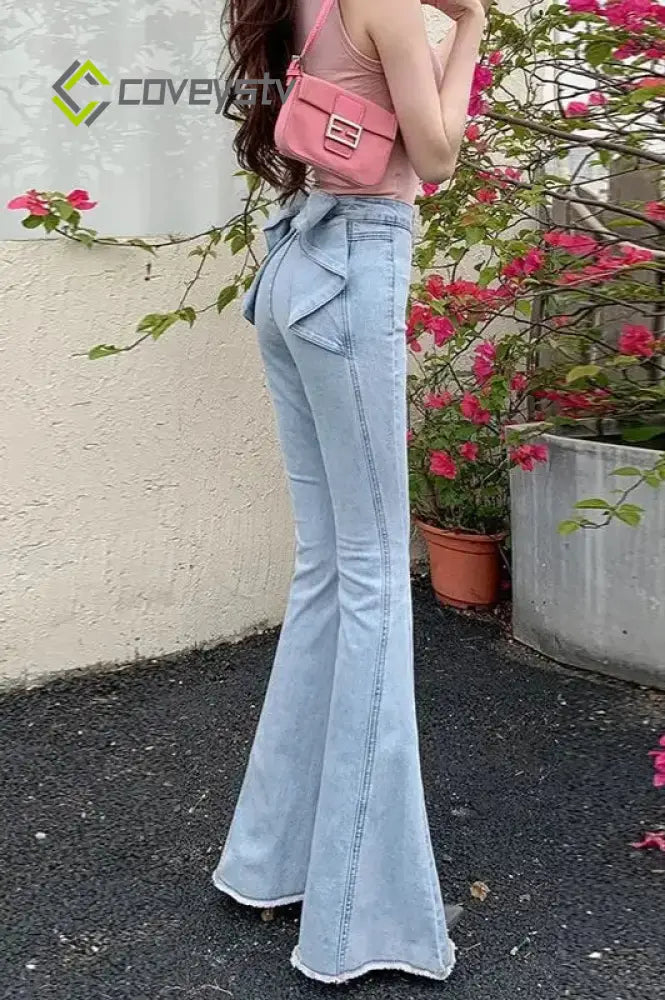 High Waist Butterfly Knot Flare Jeans