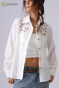 Linen Crochet Embroidered Chic Design Fashion Blouse - White / S/M
