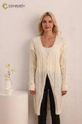New Casual Long Knitted Long-Sleeved Twist Button Cardigan - Beige / S