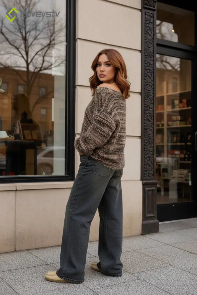 New Retro Fashion Deep V-Neck Maillard Plush Long-Sleeve Knit Cardigan