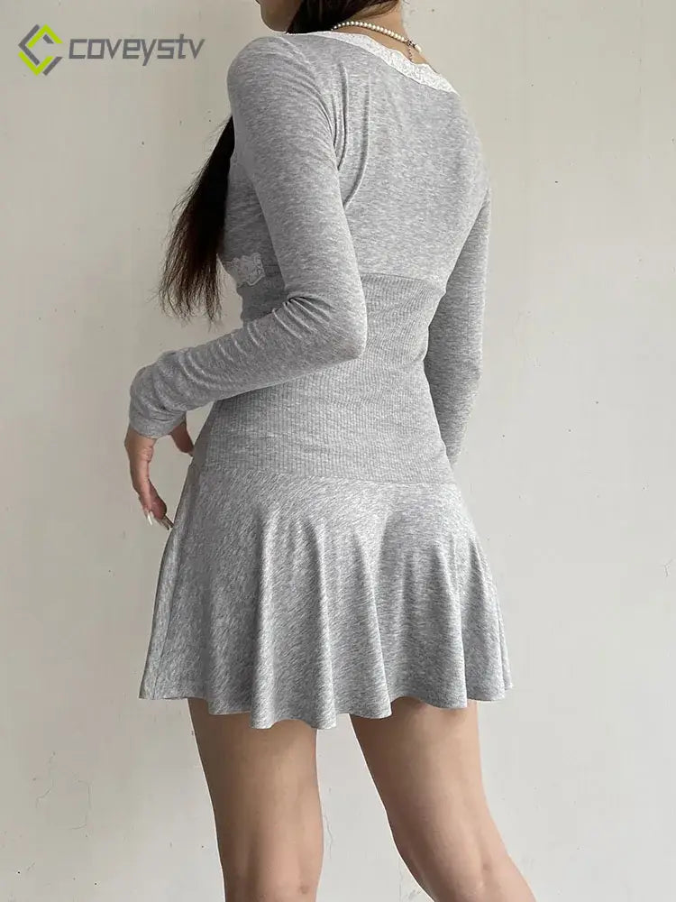 Patchwork Lace Square Neck Mini Dress
