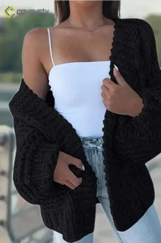 Plush Batwing Sleeve Knit Cardigan