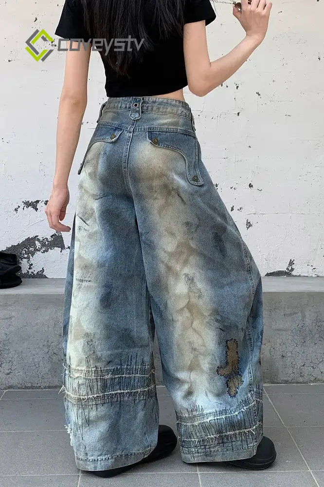 Punk Streetwear Wide Leg Denim Jeans