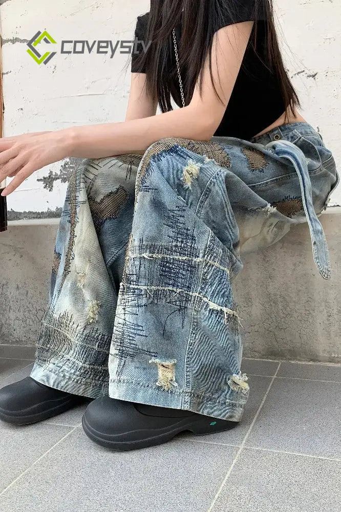 Punk Streetwear Wide Leg Denim Jeans