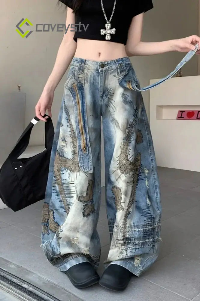 Punk Streetwear Wide Leg Denim Jeans