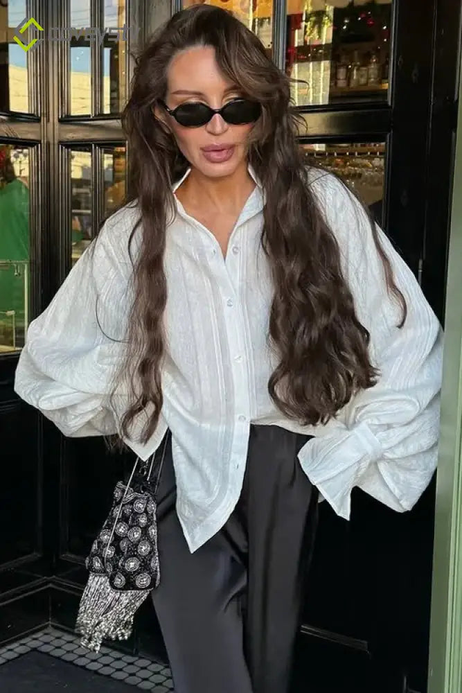 Relaxed Cotton Button Down Blouse - White / S
