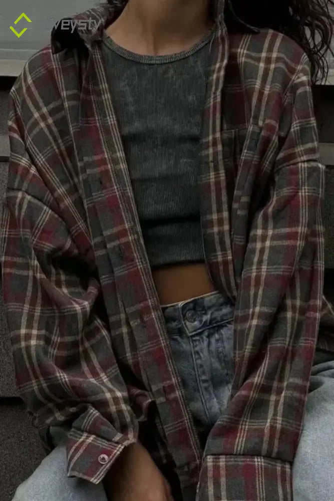 Retro Plaid Collared Blouse