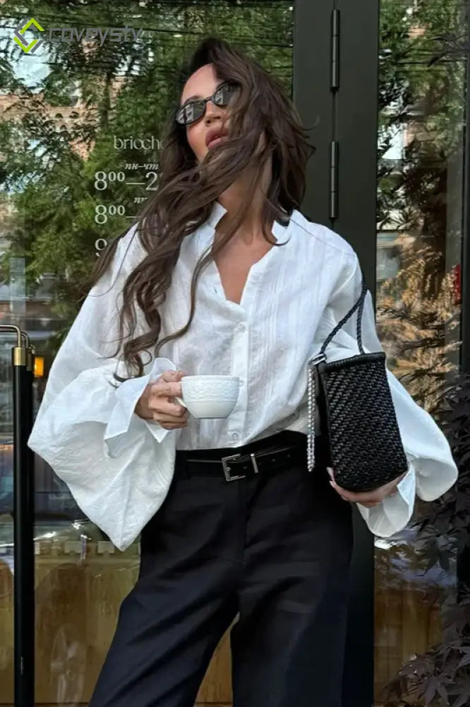 Romantic Lantern Sleeve Blouse - White / S