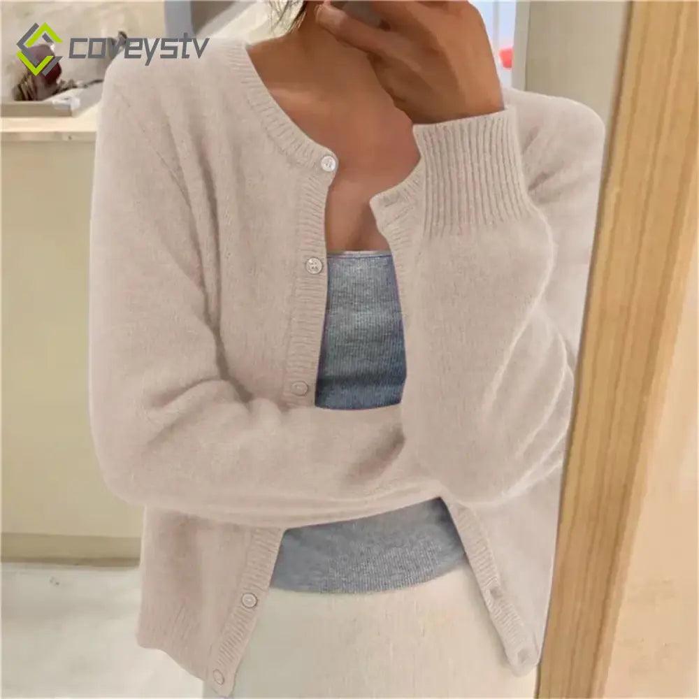 Solid Knit Single Breasted Long Sleeve Loose Autumn Spring Casual Elegant Cardigan
