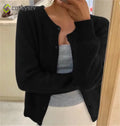 Solid Knit Single Breasted Long Sleeve Loose Autumn Spring Casual Elegant Cardigan - Black / One Size