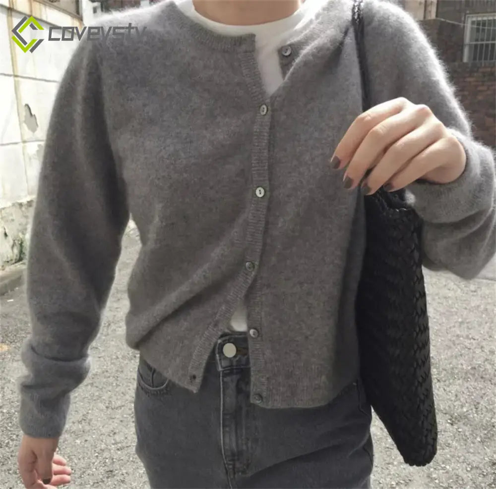Solid Knit Single Breasted Long Sleeve Loose Autumn Spring Casual Elegant Cardigan - GRAY / One Size