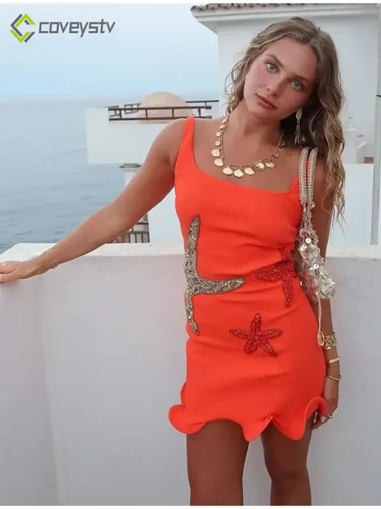 Starfish Sequin Slim Sling Mini Dress
