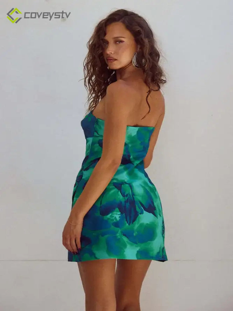 Strapless Patchwork Backless Club Mini Dress