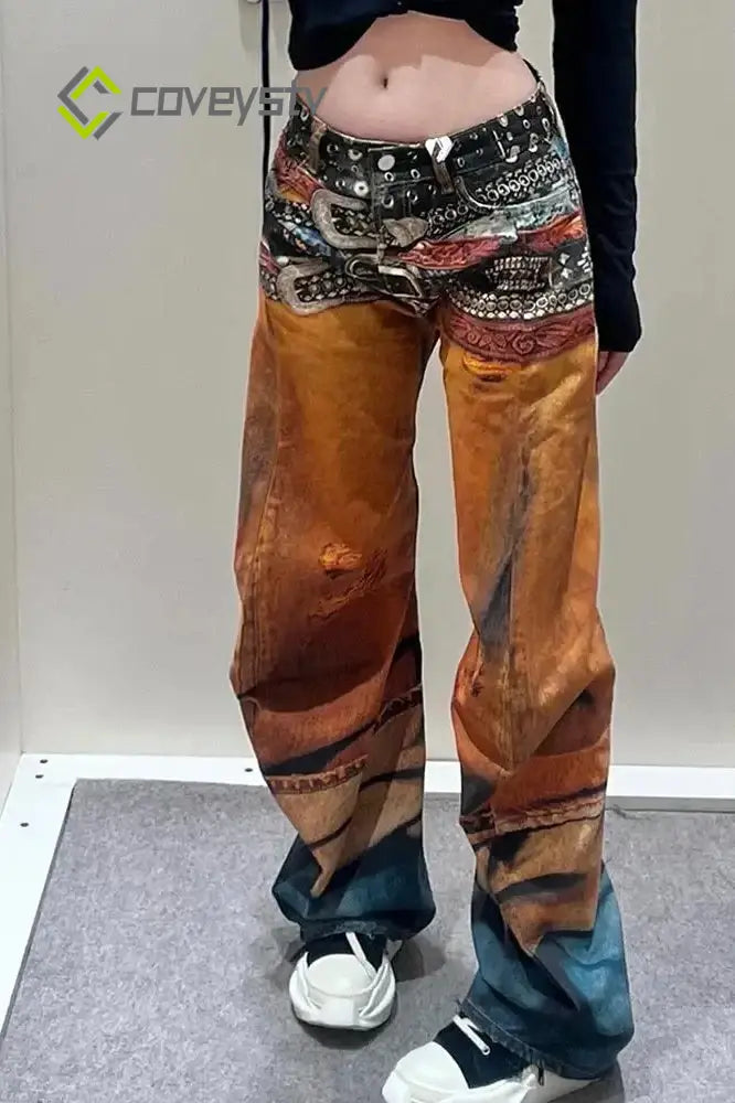 Street Style Abstract Gradient Jeans - Orange / M
