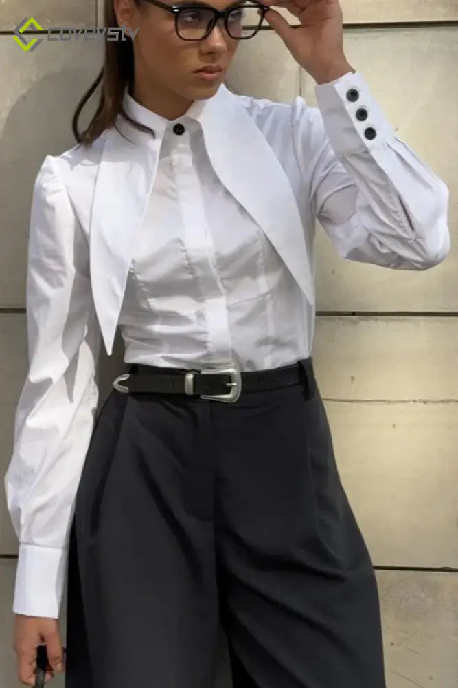 Unique Collared Button Front Blouse - White / S