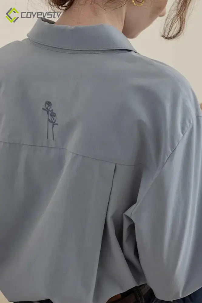 Velvet Satin Back Embroidered Chic Workwear Blouse