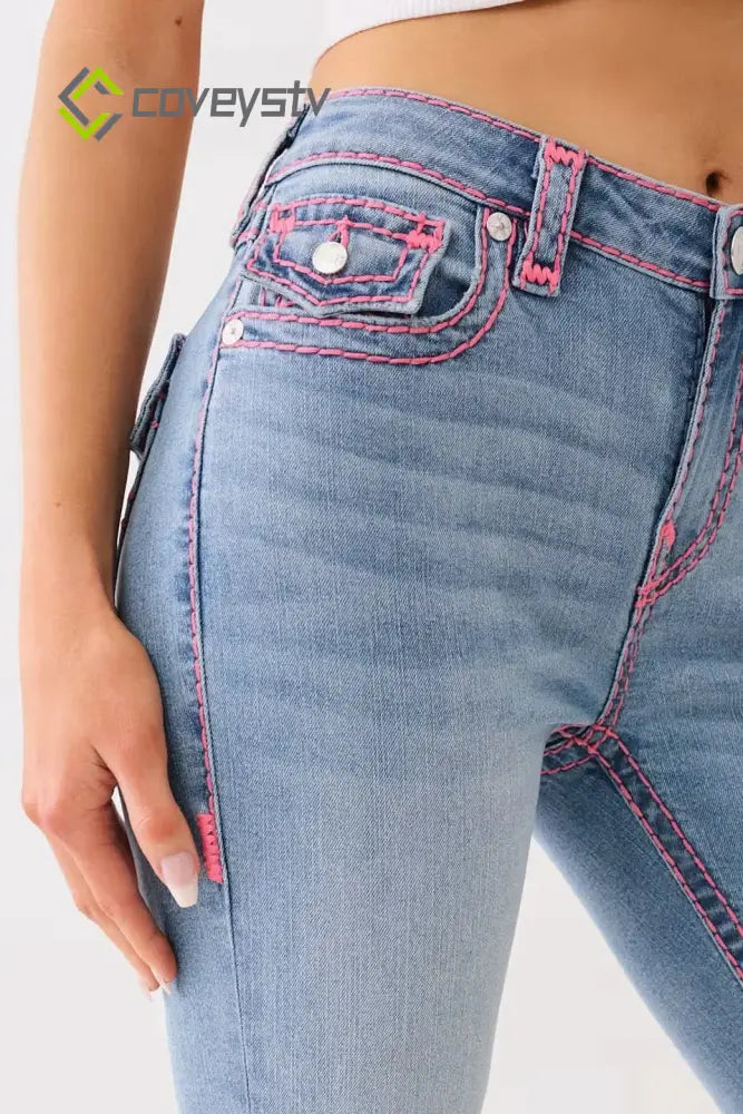 Washed Mid Rise Embroidered Jeans