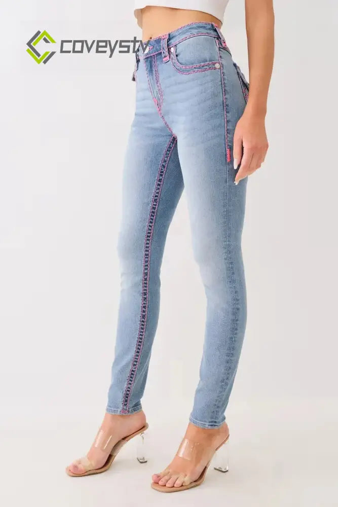 Washed Mid Rise Embroidered Jeans