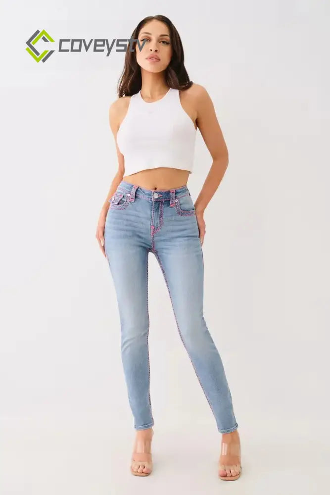 Washed Mid Rise Embroidered Jeans