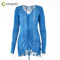 Women Knitted Dress - Blue / S