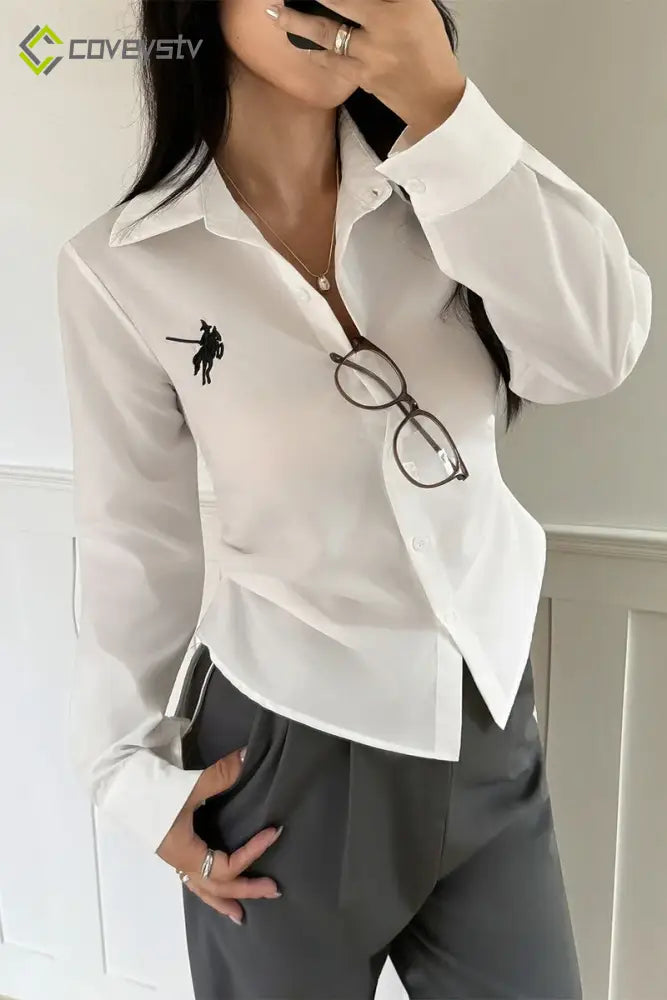 Y2K Button Front Solid Blouse