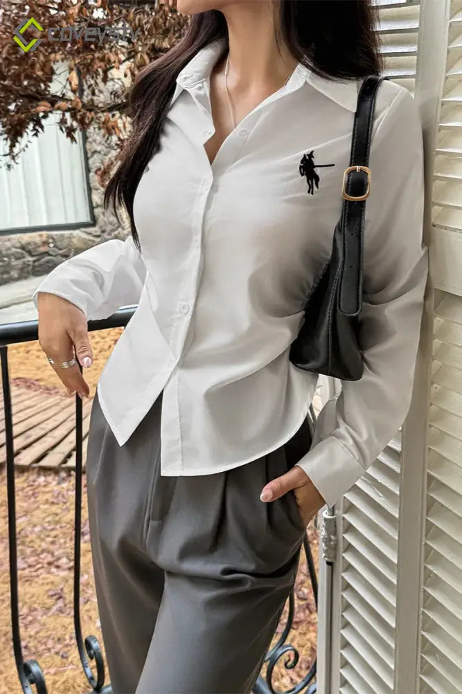 Y2K Button Front Solid Blouse - White / S